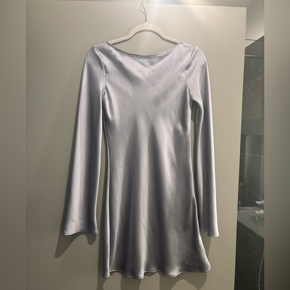 Zara Metallic Silver Long Sleeve Dress